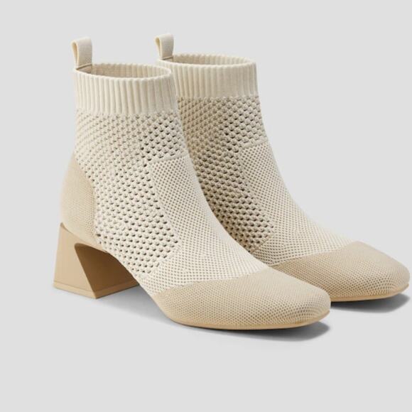 Vivaia Melissa Square-Toe Perforated Heeled Sock Boots Cream Ivory - Picture 16 of 16